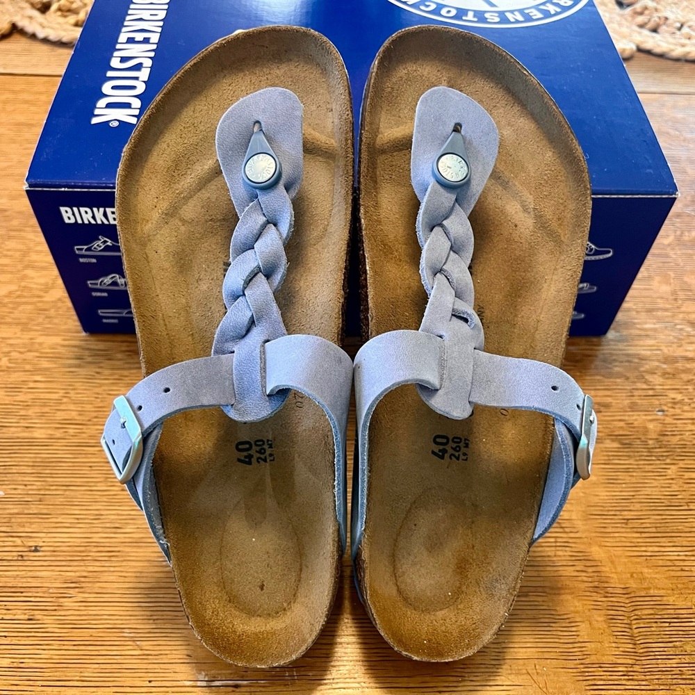 🆕 Birkenstock Gizeh Braided Sandals 40 (9) Dusty Blue Leather. New in Box!